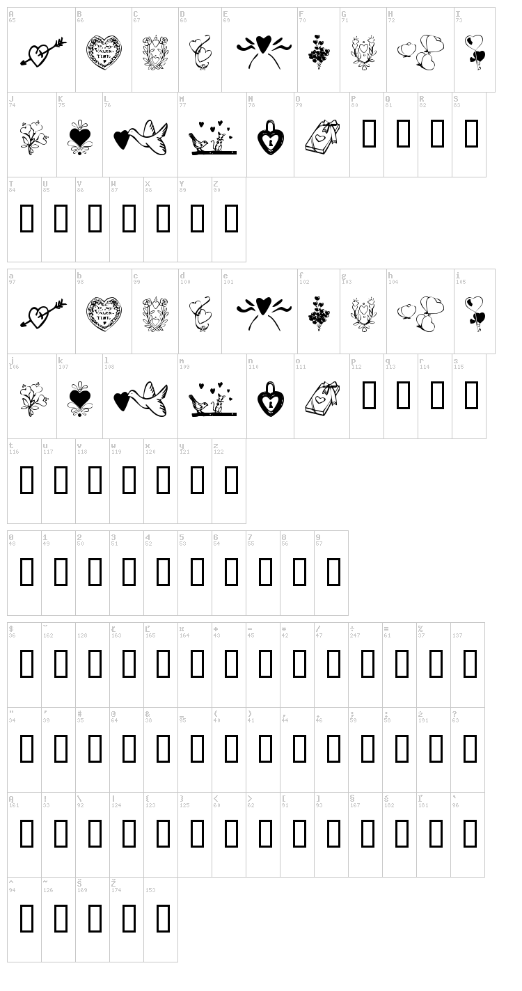 KR With Heart font map